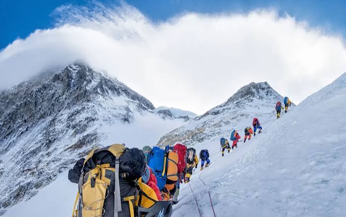 Hikers trekking on the slopes of Mount Kilimanjaro during a day trip excursion in Tanzania