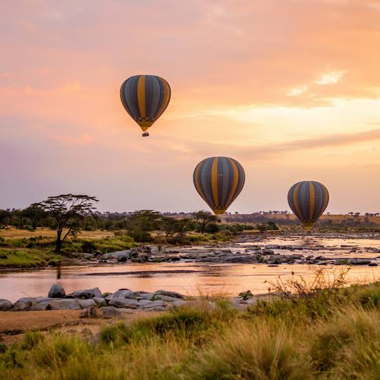 Hot Air Balloon Safari Flying Over Serengeti Plains